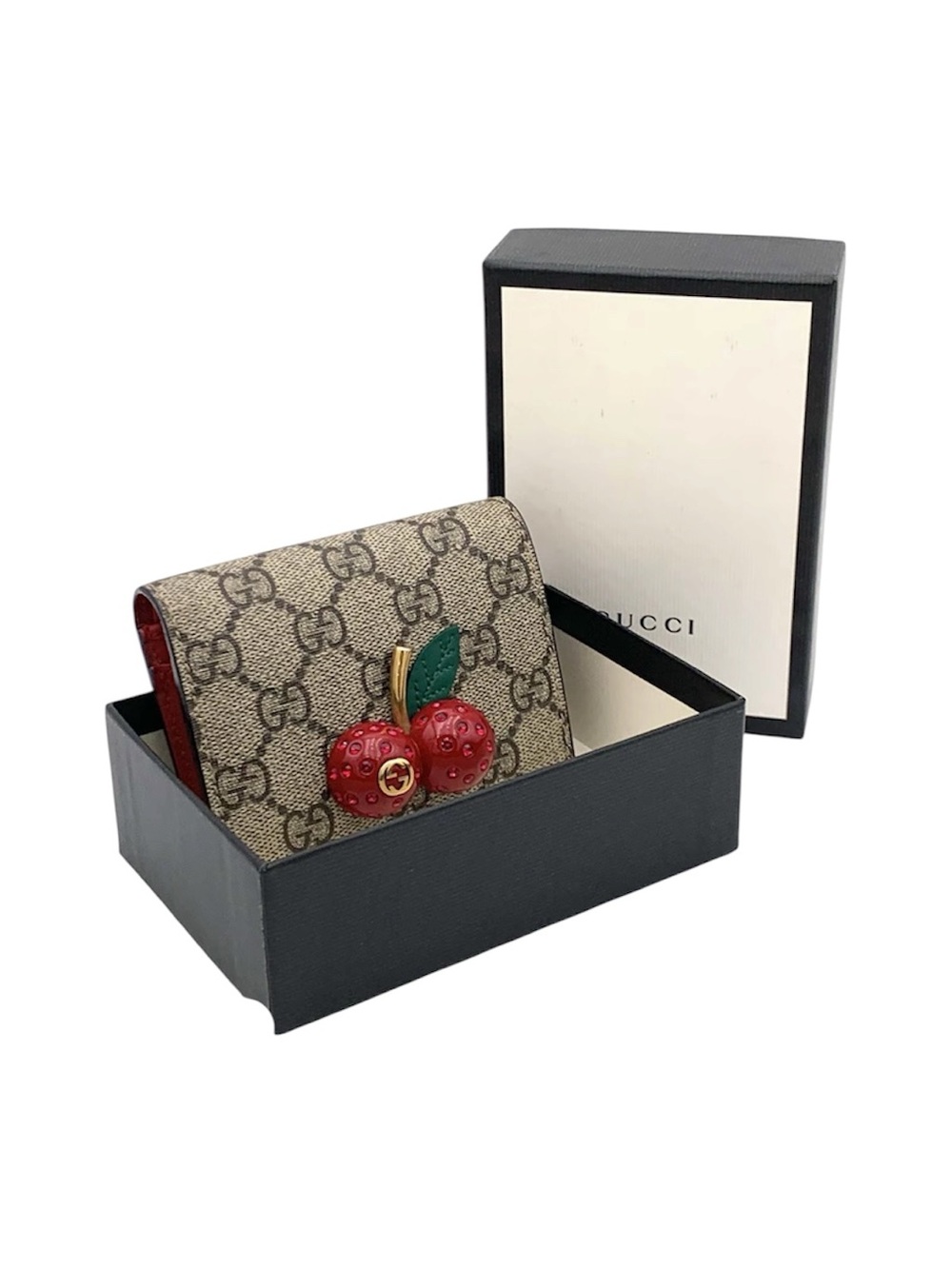 Gucci GG Supreme Wallet with Red Cherry Accent